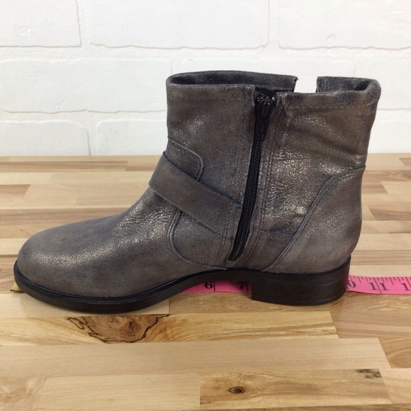 Bocage grey silver shiny ankle chelsea boot moto harness leather bikercore vegan - Picture 10 of 15